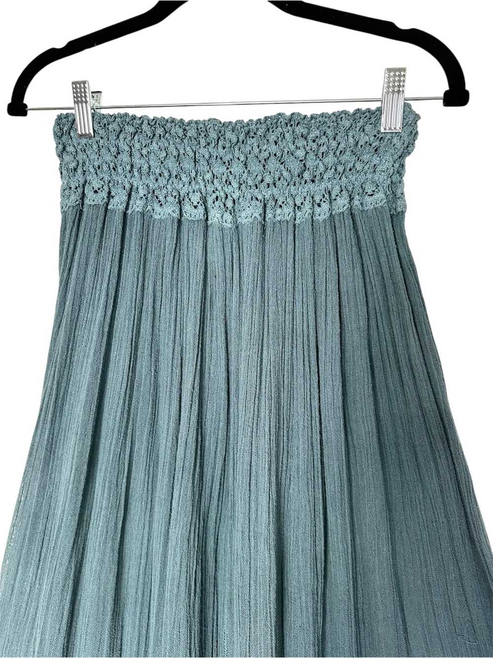 Boho Teal Gauze Crochet Maxi Skirt Sheer Beachy Swim Cover Up Earthy Goblincore - Picture 2 of 9